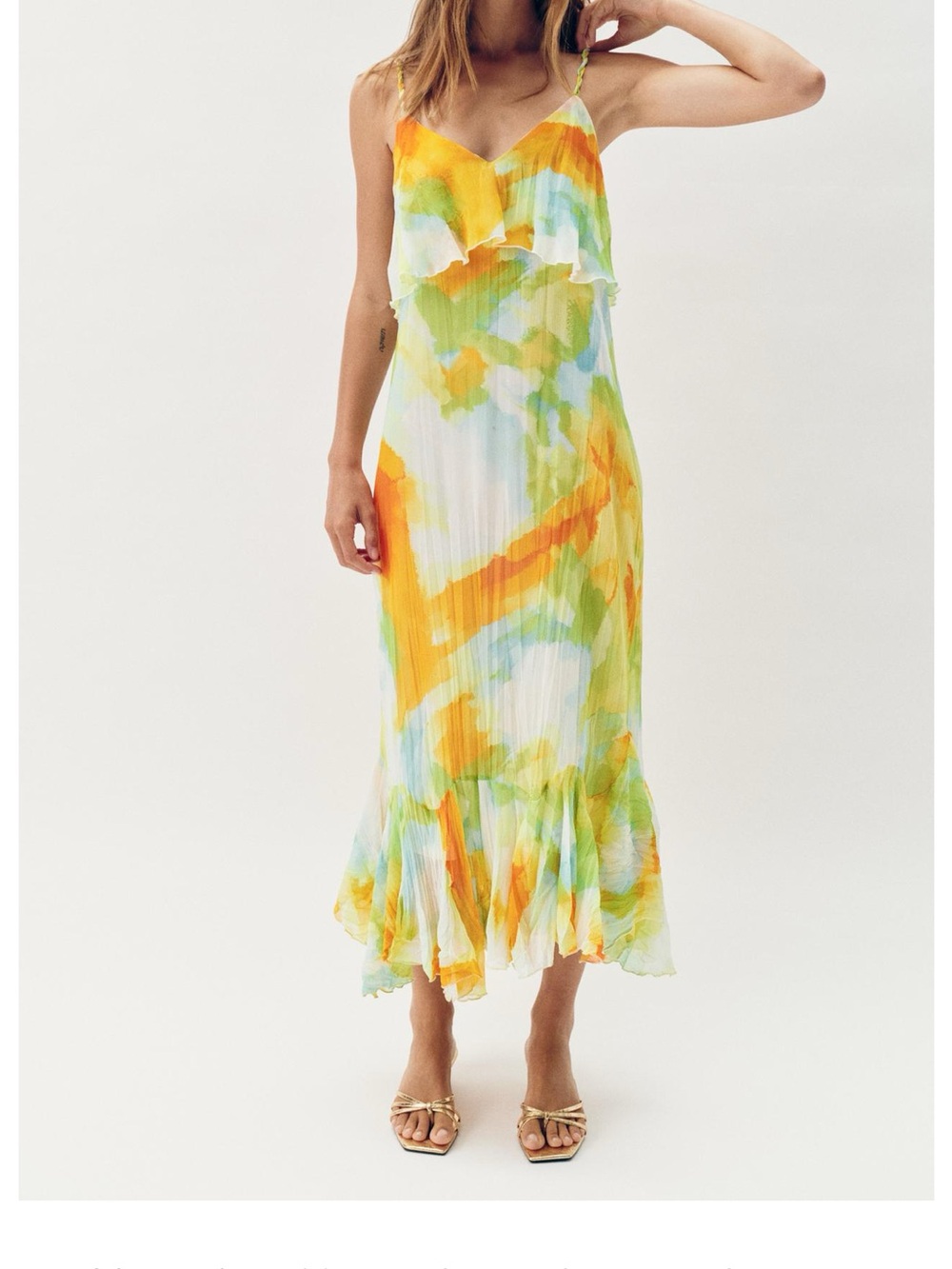 ZARA PRINTED RUFFLE MIDI DRESS Size M NWT